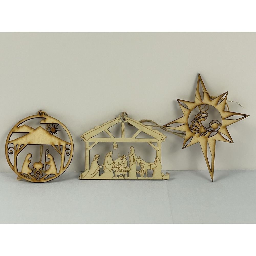 Rustic Wooden Nativity Ornament Set Laser Cut Christmas Religious Decor
